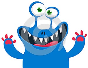 Funny cartoon smiling monster character. Illustration of cute and happy mythical alien creature. Halloween design