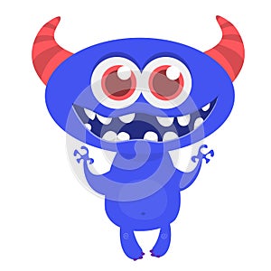 Funny cartoon smiling monster character. Illustration of cute and happy mythical alien creature. Halloween design