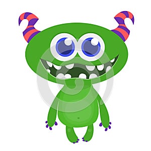 Funny cartoon smiling monster character. Illustration of cute and happy mythical alien creature. Halloween design