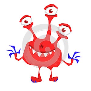 Funny cartoon smiling monster character. Illustration of cute and happy mythical alien creature. Halloween design