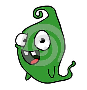 Funny cartoon smiling monster character. Illustration of cute and happy mythical alien creature. Halloween design