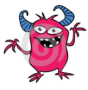 Funny cartoon smiling monster character. Illustration of cute and happy mythical alien creature. Halloween design