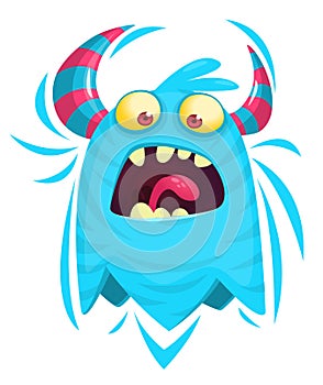 Funny cartoon smiling monster character. Illustration of cute and happy mythical alien creature. Halloween design