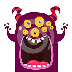 Funny cartoon smiling monster character. Illustration of cute and happy mythical alien creature. Halloween design