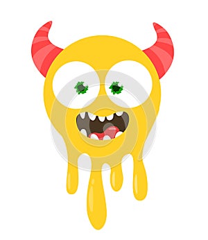 Funny cartoon smiling monster character. Illustration of cute and happy mythical alien creature. Halloween design