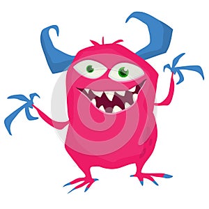 Funny cartoon smiling monster character. Illustration of cute and happy mythical alien creature. Halloween design