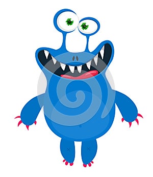 Funny cartoon smiling monster character. Illustration of cute and happy mythical alien creature. Halloween design