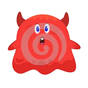 Funny cartoon smiling monster character. Illustration of cute and happy mythical alien creature. Halloween design