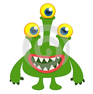 Funny cartoon smiling monster character. Illustration of cute and happy mythical alien creature. Halloween design