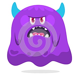 Funny cartoon smiling monster character. Illustration of cute and happy mythical alien creature. Halloween design