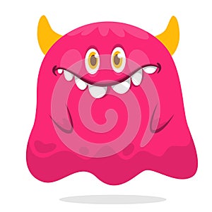 Funny cartoon smiling monster character. Illustration of cute and happy mythical alien creature. Halloween design