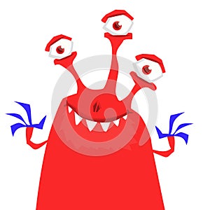 Funny cartoon smiling monster character. Illustration of cute and happy mythical alien creature. Halloween design