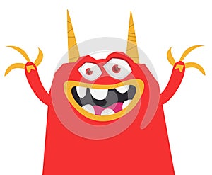 Funny cartoon smiling monster character. Illustration of cute and happy mythical alien creature. Halloween design