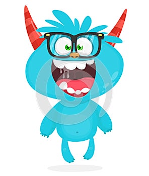 Funny cartoon smiling monster creature. Halloween Illustration of happy alien character. Vector isolated