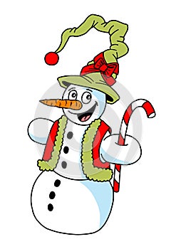 Funny cartoon snowman, illustration, Chritmas theme