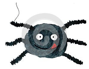 Funny cartoon spider. Watercolor hand drawn illustration. Halloween card