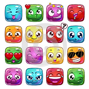 Funny cartoon square jelly characters