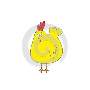 Funny cartoon squawking chicken on white background