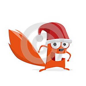 Funny cartoon squirrel with santa clause hat