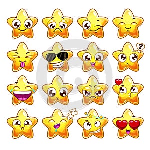 Funny cartoon star character emotions set