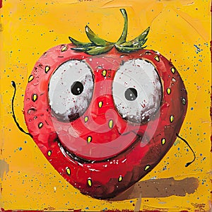 Funny cartoon strawberry on a yellow background.