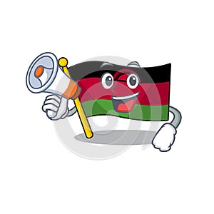Funny cartoon style of flag malawi with megaphone