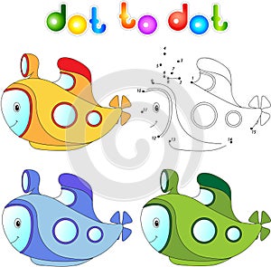 Funny cartoon submarine. Connect dots and get image. Educational