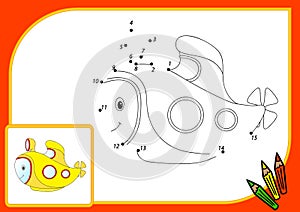Funny cartoon submarine. Connect dots and get image. Educational
