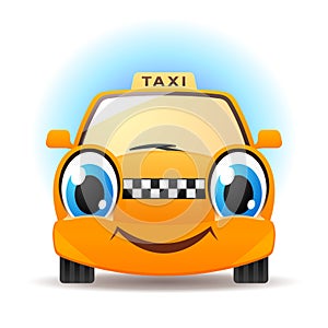Funny cartoon taxi. Vector car icon