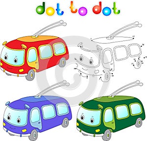Funny cartoon trolleybus. Connect dots and get image. Educationa photo