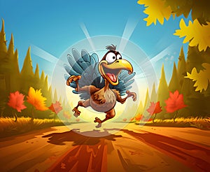 Funny cartoon turkey. Running for its life.