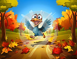 Funny cartoon turkey. Running for its life.