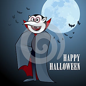 Funny cartoon vampire with moon