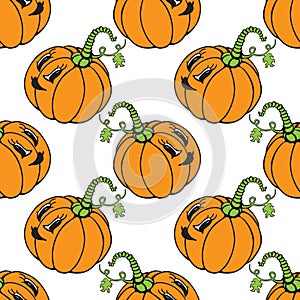 Funny cartoon vegetable orange pumpkin seamless pattern