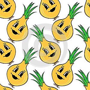 Funny cartoon vegetable orange pumpkin seamless pattern