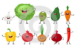 Funny cartoon vegetables. Vector isolates in cartoon flat style on a white background. photo