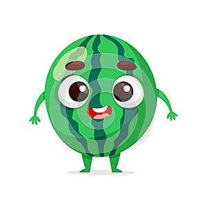 Funny cartoon watermelon. Kawaii fruit character. Vector food illustration isolated on white background