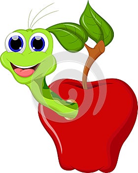 Funny cartoon worm in the apple