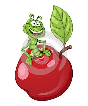 Funny cartoon worm in apple