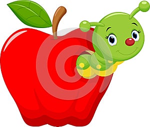 Funny cartoon worm in the apple