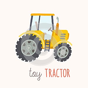 Funny cartoon yellow tractor.