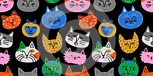 Funny cat animal cartoon seamless pattern