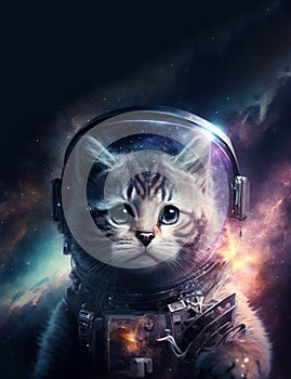 Funny cat astronaut in outer space. Generative AI