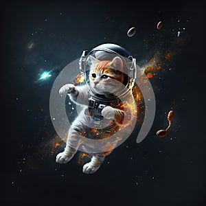 Funny cat astronaut in outer space. Generative AI