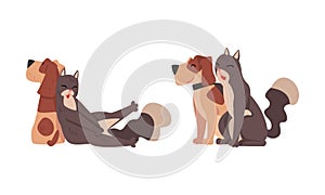 Funny Cat and Dog Best Friend Buddy up with Each Other Vector Set