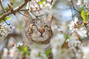 funny cat enjoying the begining of the blooming spring