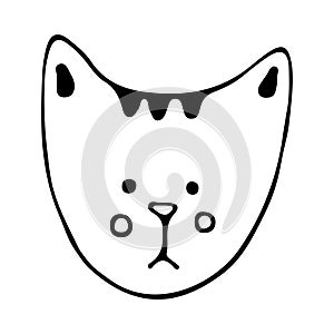 funny cat face cartoon drawing isolated on white background. Favorite pet. For the design of pet products. Children