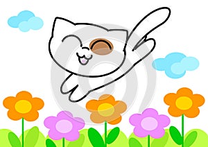 Funny cat with flowers - vectorial illustration photo