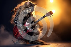 Funny Cat with Guitar - Cute Feline Musician in Action