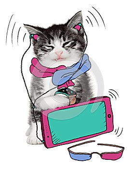 Funny cat loves his gadgets